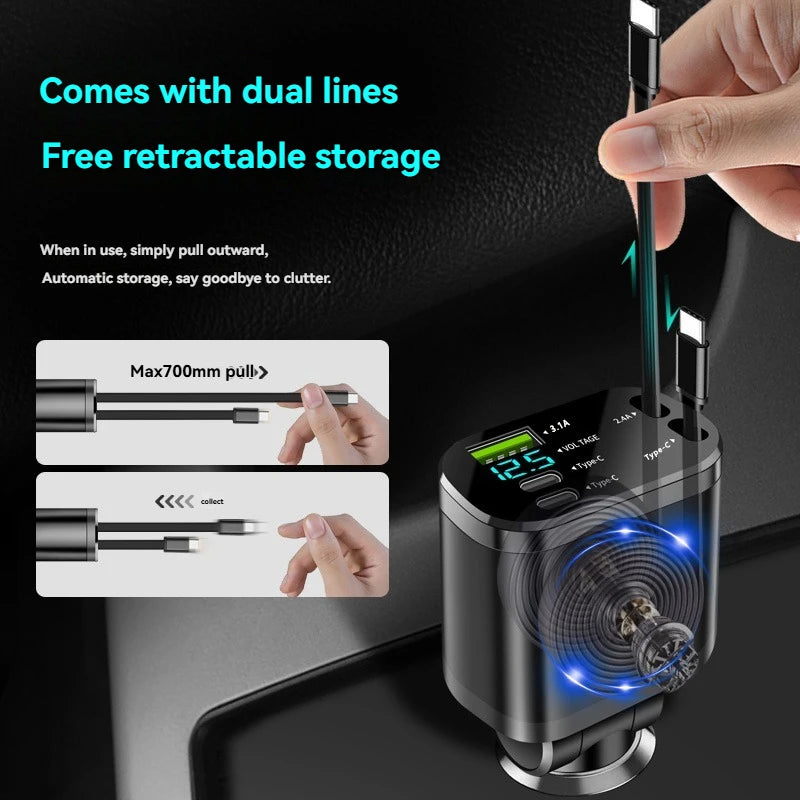5-in-1 Retractable Car Charger - Fast PD Charging for All Devices - 4