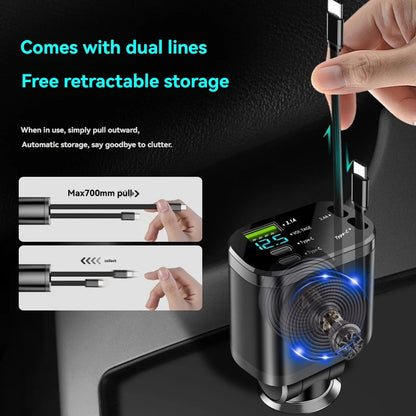 5-in-1 Retractable Car Charger - Fast PD Charging for All Devices