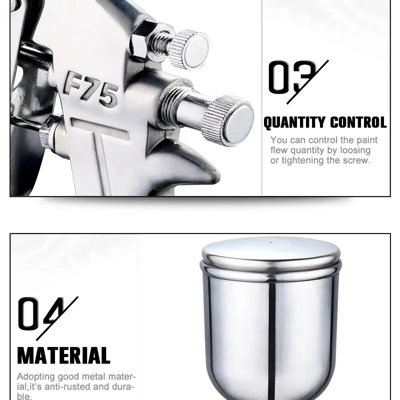 F-75 Professional Pneumatic Air Spray Gun 1.5mm Nozzle for Paint & Furniture - 4
