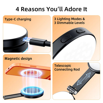Magnetic 3-in-1 Selfie Ring Light with Phone Stand & Makeup Mirror
