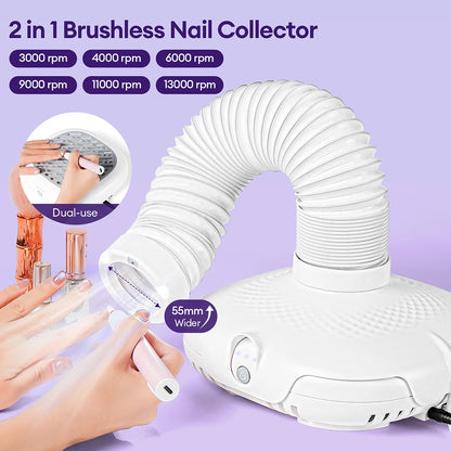 2-in-1 Brushless Nail Dust Collector Vacuum with LED Tube