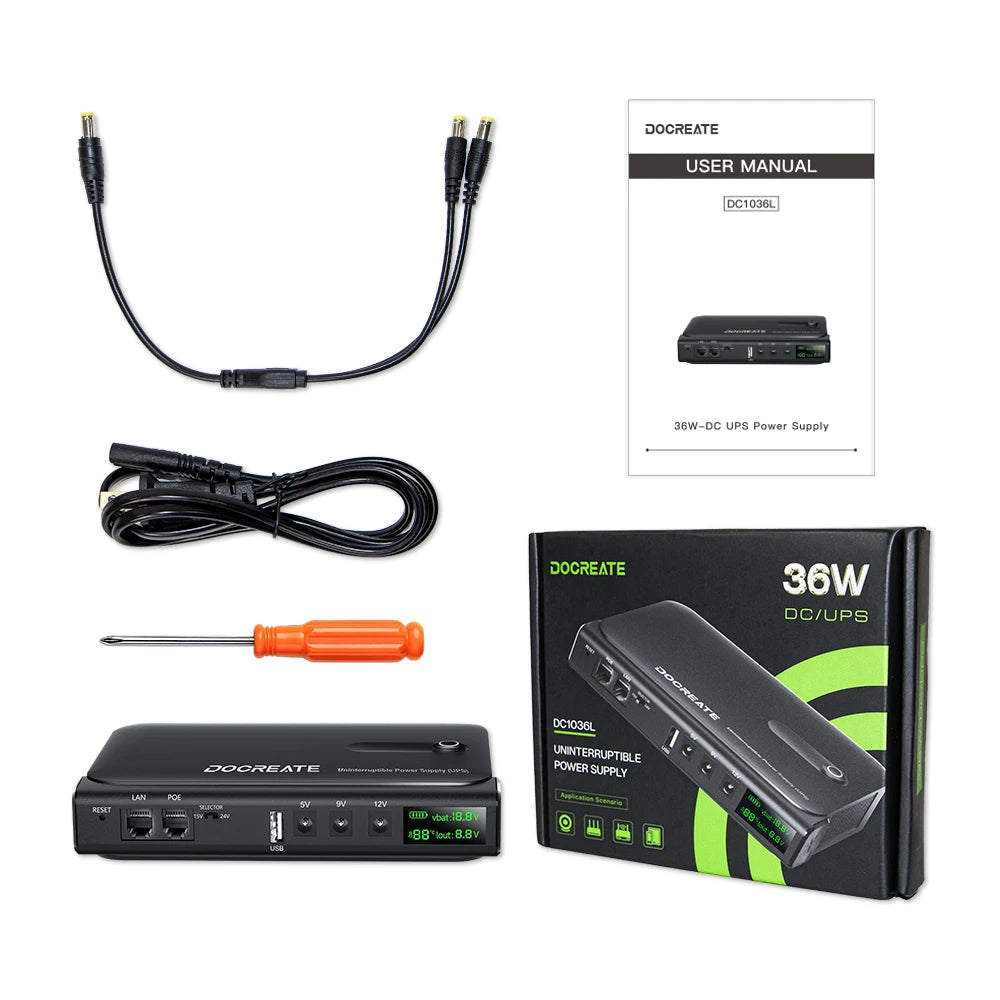 36W DC Mini UPS for Wi-Fi Router, Modem & Security Camera - 5V-24V Backup - 19