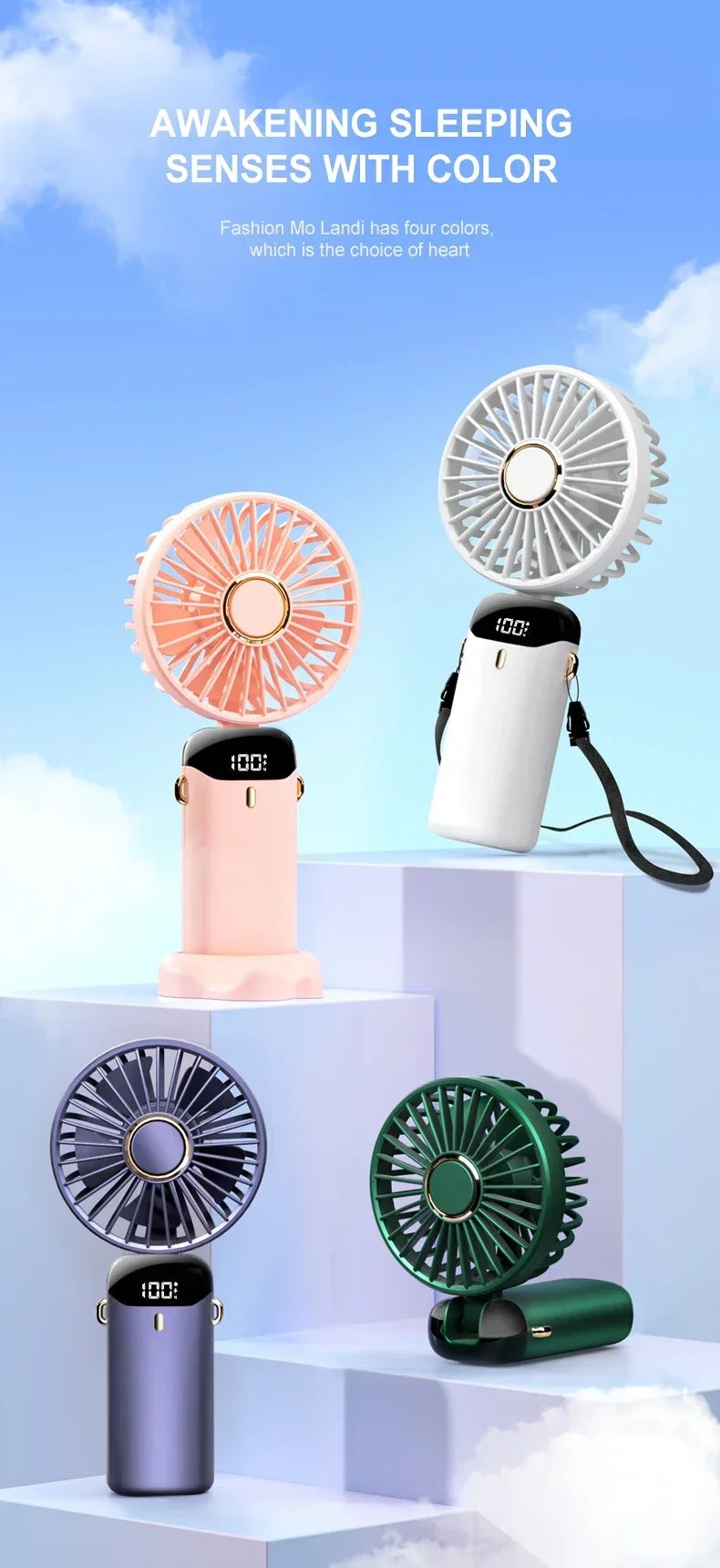 Portable 5-Speed Handheld & Neck Fan with Phone Stand & LED Display - 9