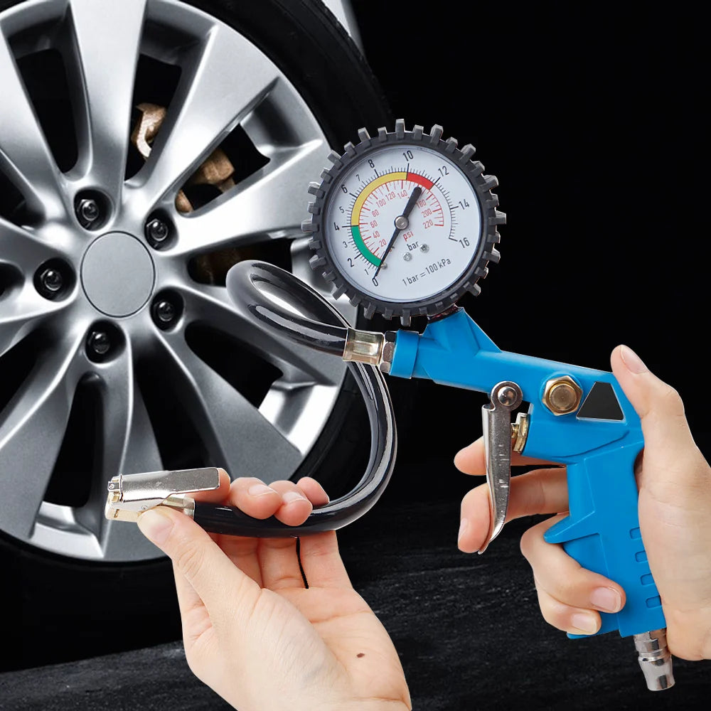 220 PSI Tire Pressure Gauge & Inflator Gun for Air Compressor - EU/JP Interface