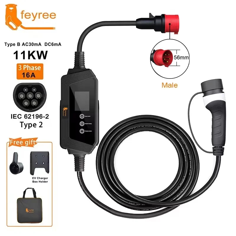 Portable Type 2 EV Charger - 7KW/11KW/22KW Fast Charging Cable - 31