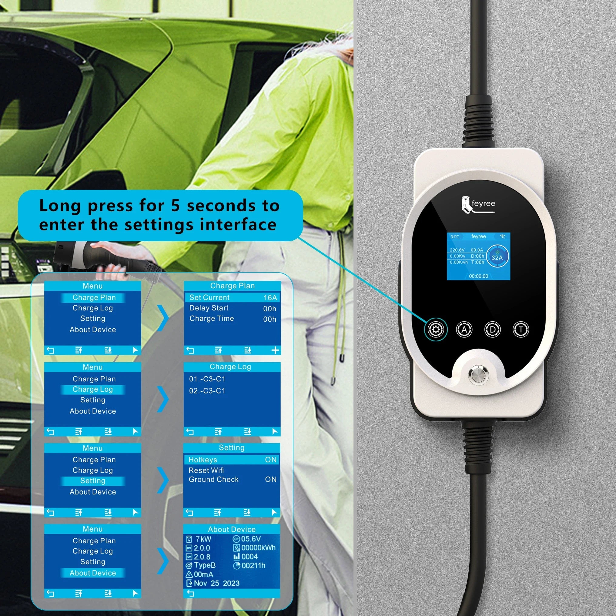Smart Type 2 EV Charger: 7kW/11kW/22kW Portable & Wall-Mount Charging Station - 19