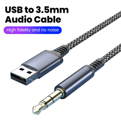USB to 3.5mm Aux Audio Cable - Male to Male Stereo Adapter for Car & PC