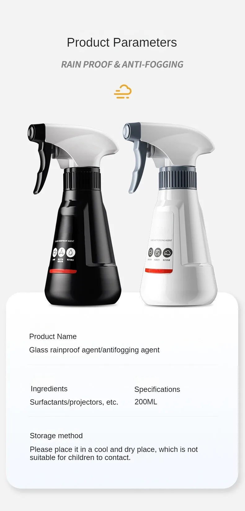 Car Glass Rain Repellent & Anti-Fog Spray Coating - 18