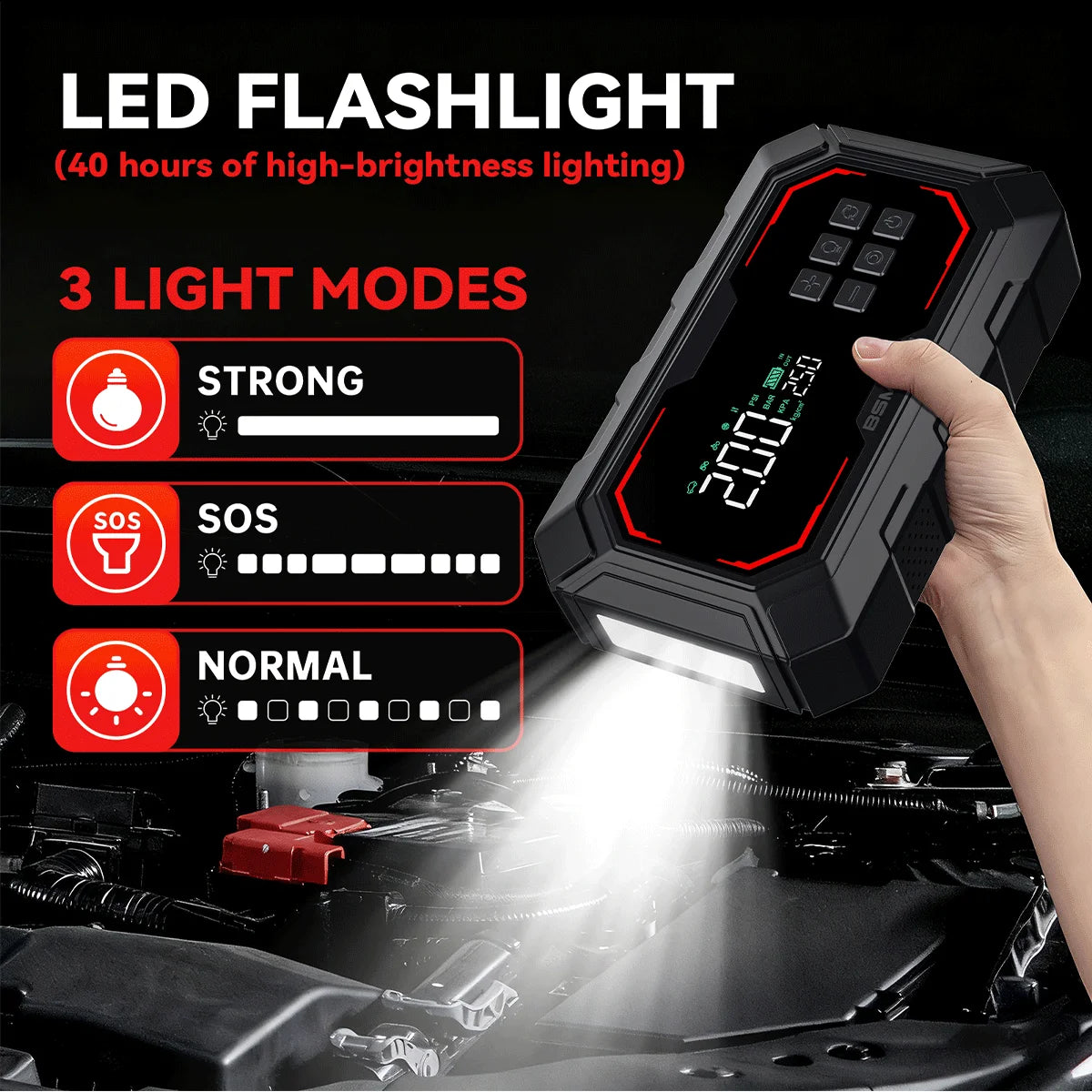 1500A Car Jump Starter with 150PSI Air Compressor & Power Bank - 8