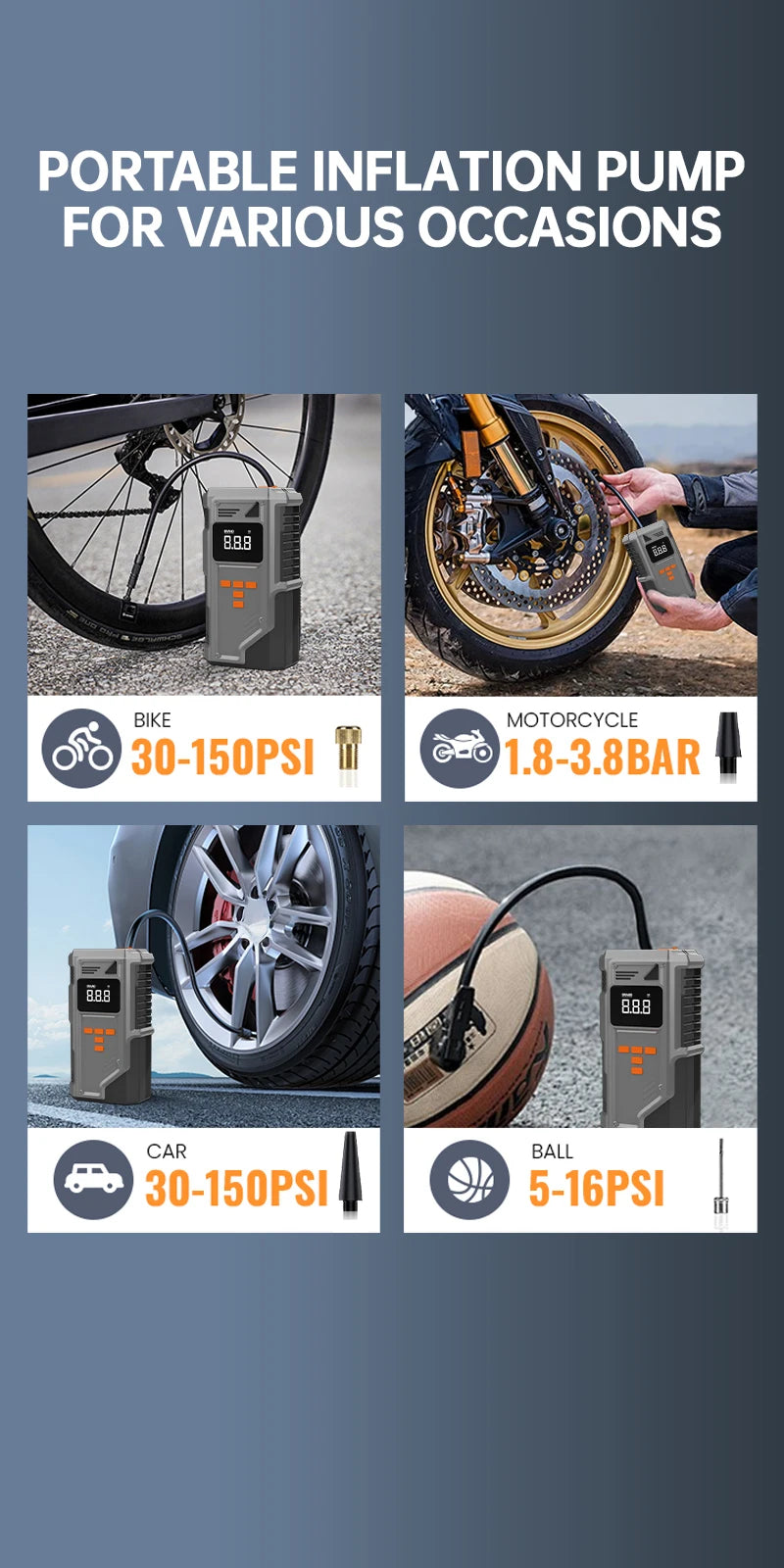 Portable Car Jump Starter with 10.2 Bar Tire Inflator & Emergency Pump - 10