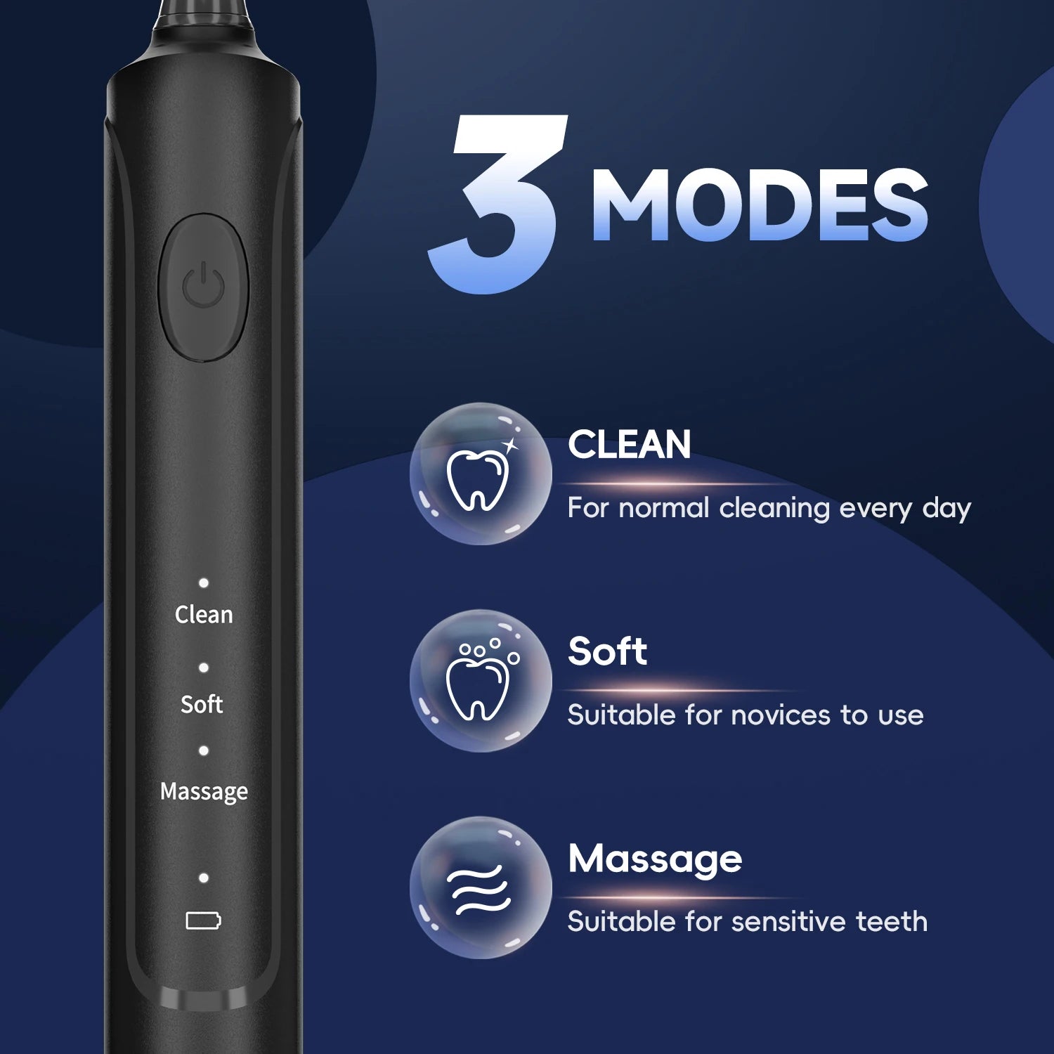 Rechargeable Sonic Electric Toothbrush with 3 Cleaning Modes & 4 Replacement Heads - 2