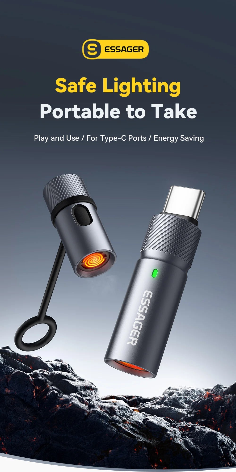 Portable Type-C Flameless Tungsten Electric Lighter – Compact & Safe