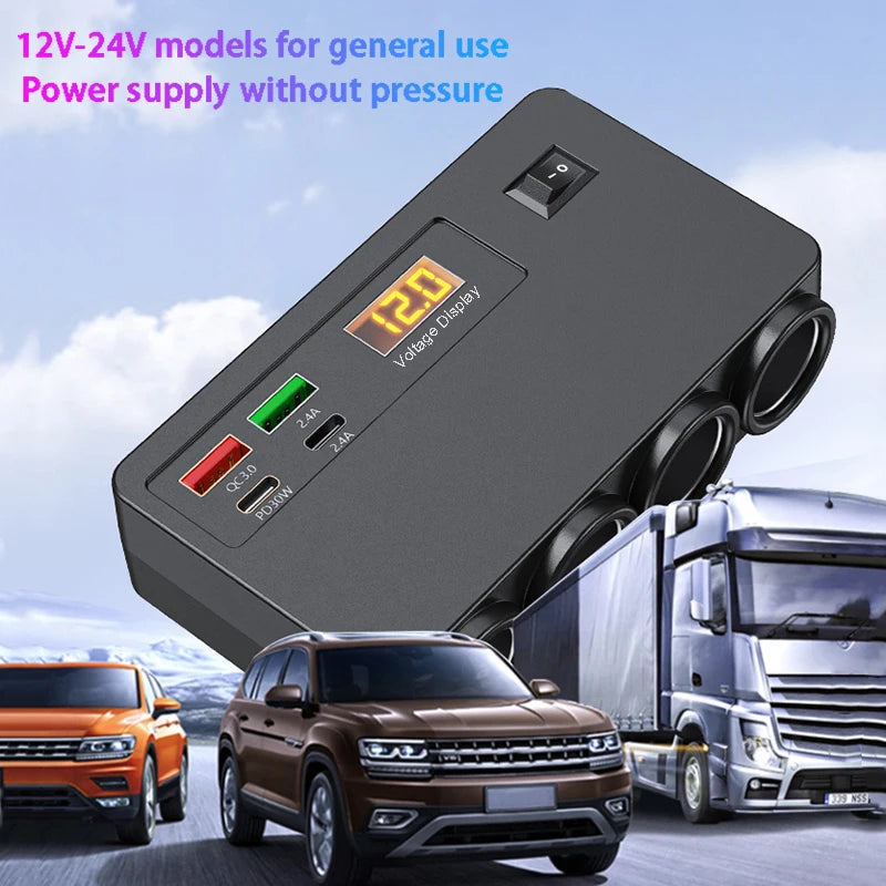 120W 4-Port Fast Car Charger Adapter - QC3.0 PD USB Type-C Auto Power Outlet - 8