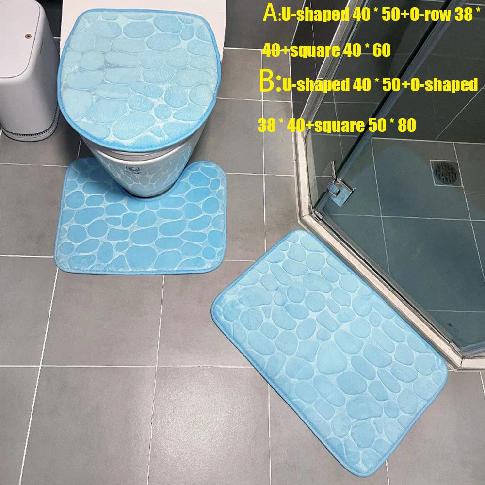 3-Piece Cobblestone Bath Mat Set - Non-Slip & Absorbent - 29