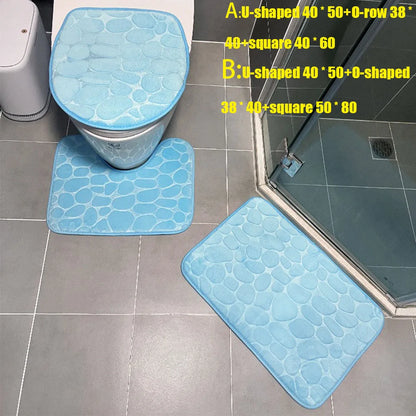 3-Piece Cobblestone Bath Mat Set - Non-Slip & Absorbent