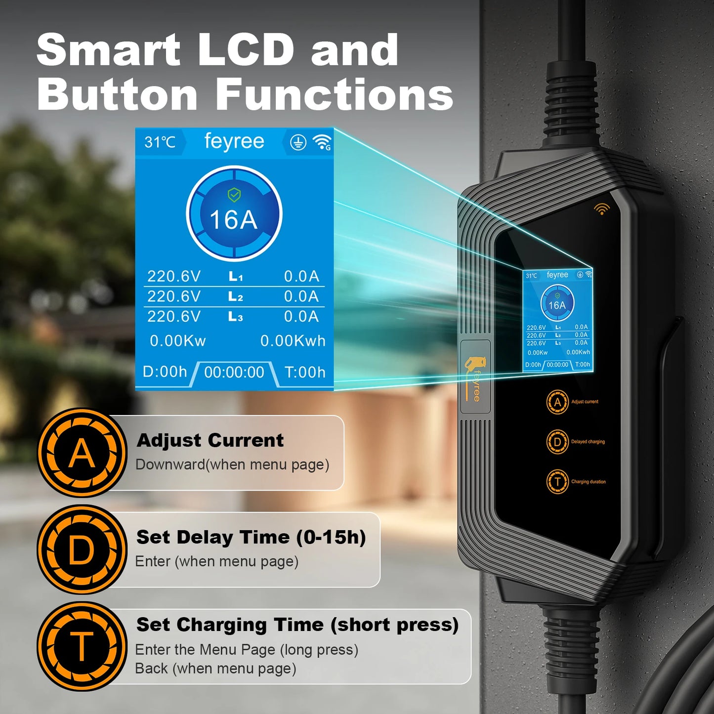 11KW Portable EV Charger Type 2, Wi-Fi App Control, 16A Fast Charging