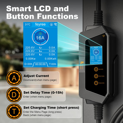 11KW Portable EV Charger Type 2, Wi-Fi App Control, 16A Fast Charging
