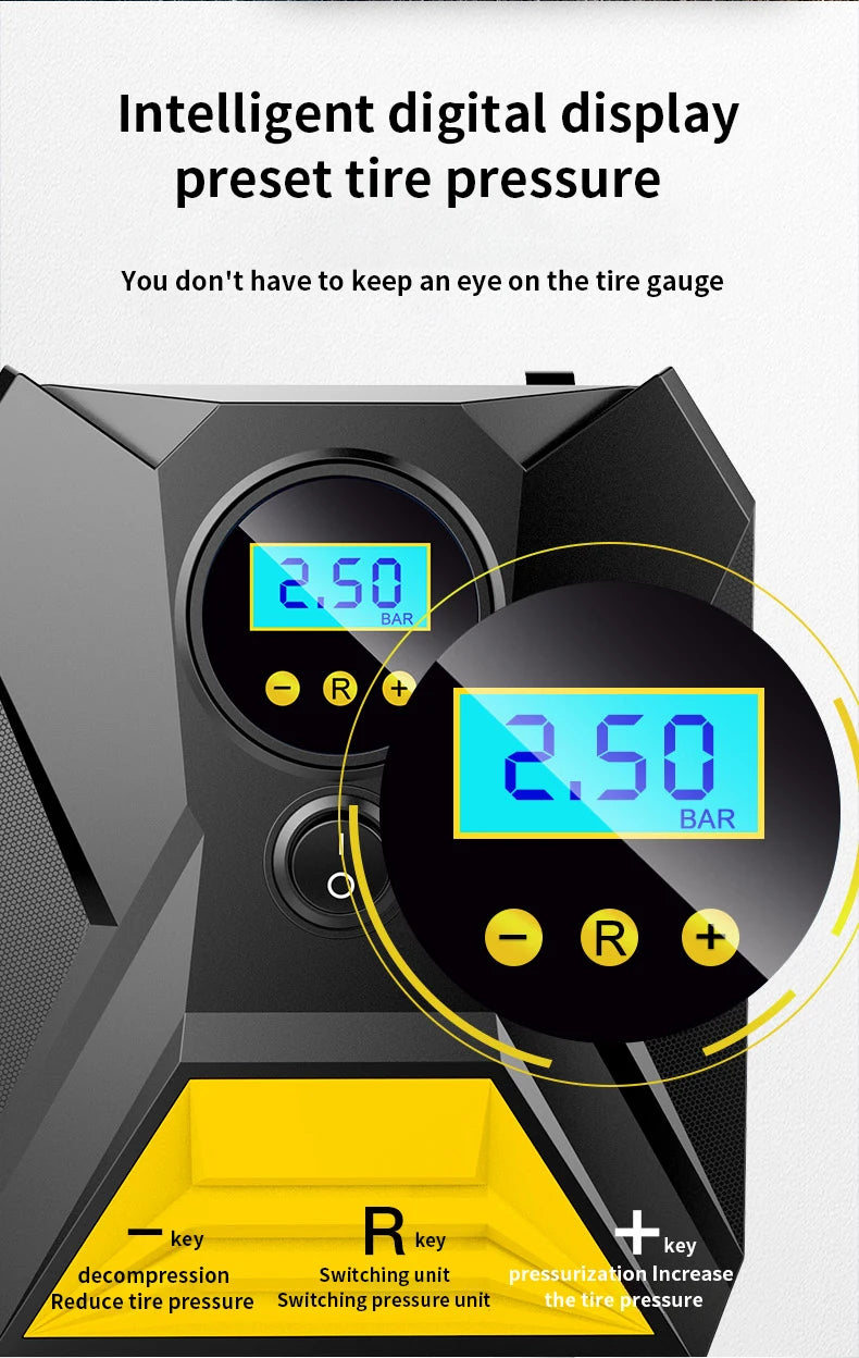 Portable 12V Car Tire Inflator - 150PSI Digital Air Compressor - 13