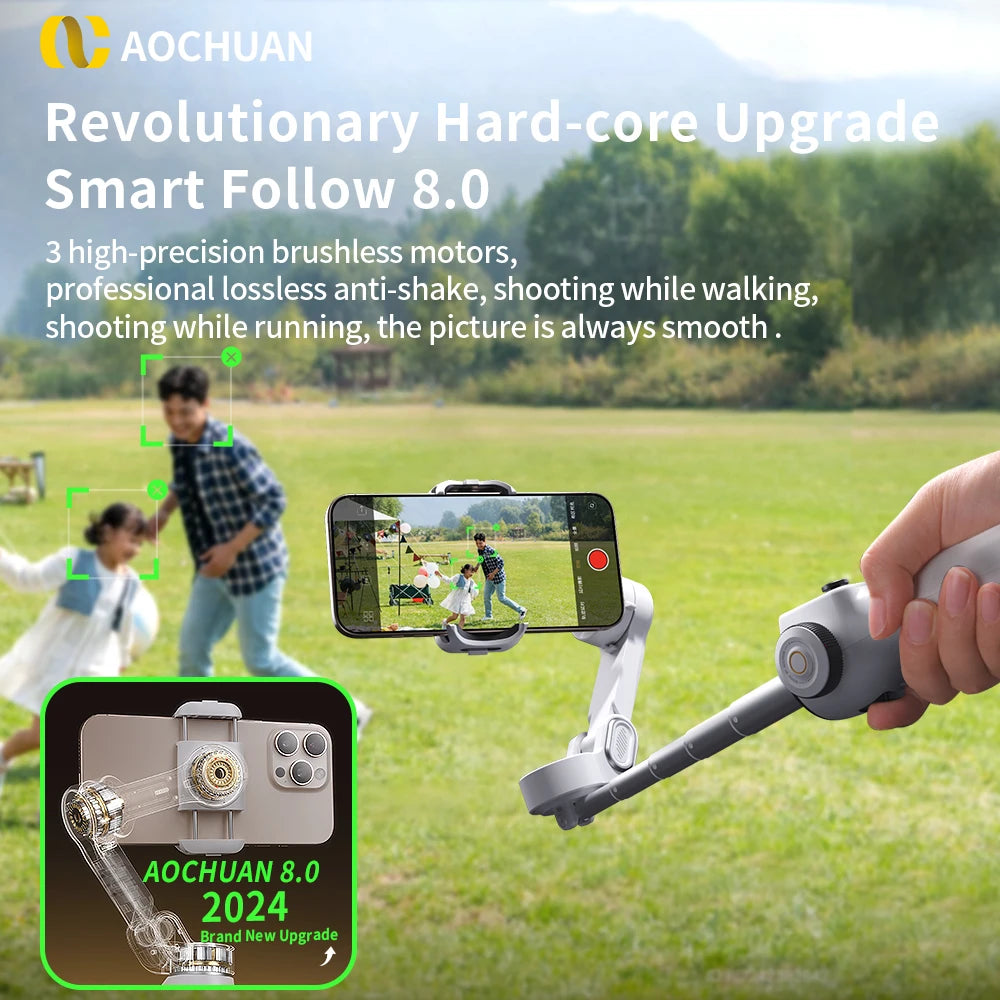 3-Axis Phone Gimbal Stabilizer with Tripod, Extension Rod & Face Tracking