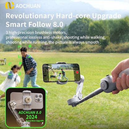 3-Axis Phone Gimbal Stabilizer with Tripod, Extension Rod & Face Tracking