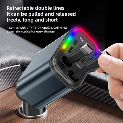 4-in-1 Retractable Car Charger 180W Fast Charging Adapter for All Phones