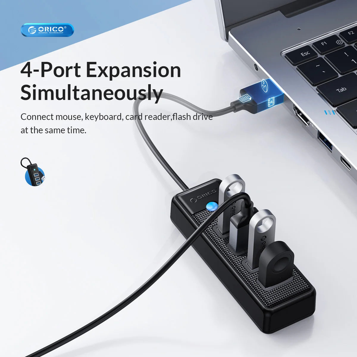 4-Port USB 3.0 Hub High-Speed Data Splitter for PC Laptop Desktop
