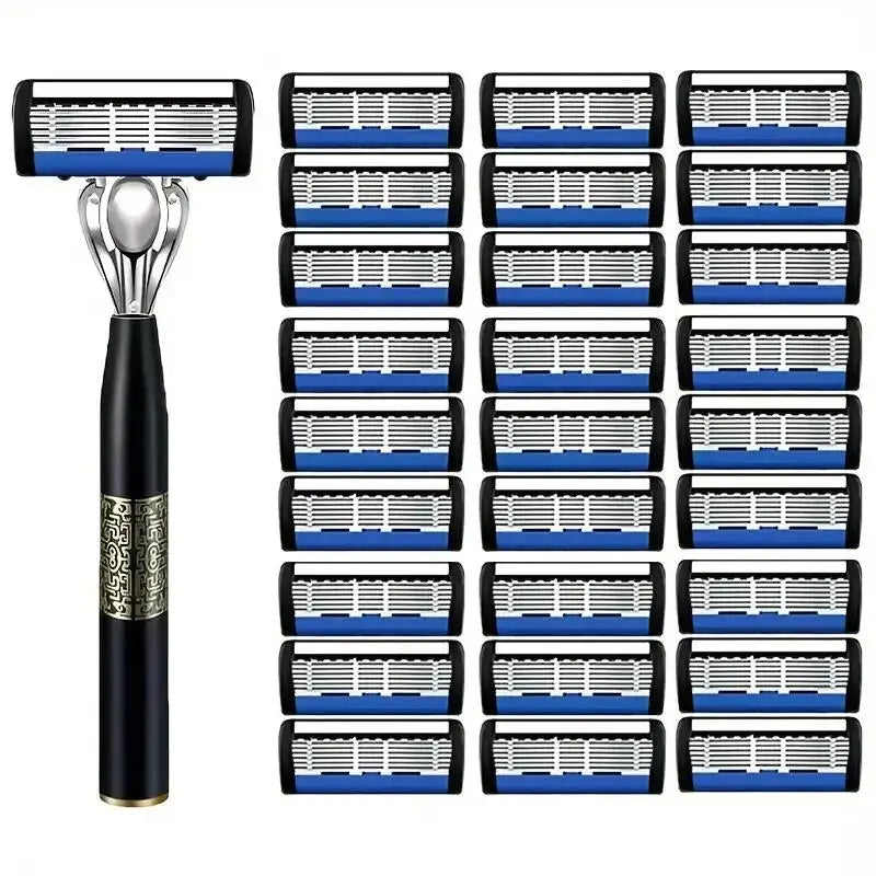 6-Layer Men's Manual Razor - Stainless Steel Shaving Set - 7