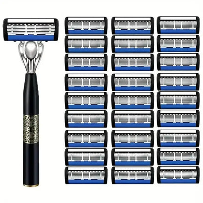 6-Layer Men's Manual Razor - Stainless Steel Shaving Set