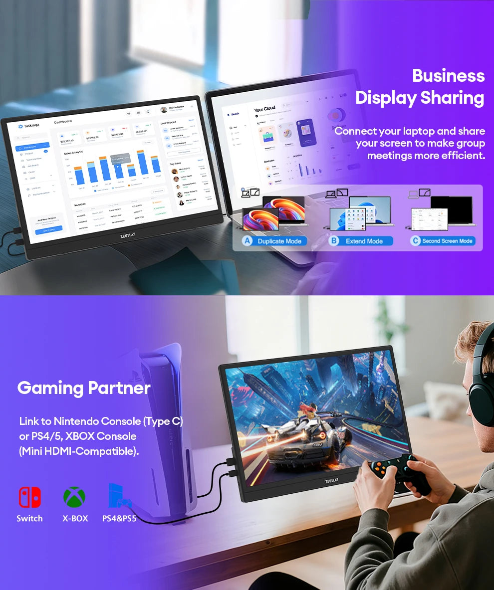 15.6" Full HD 1080P Portable Monitor - Slim IPS Display for Laptop & Gaming