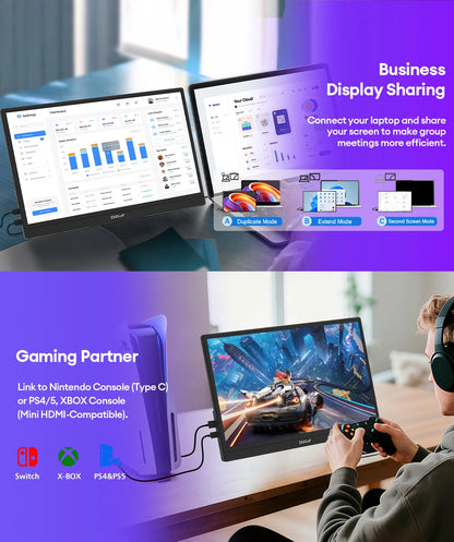 15.6" Full HD 1080P Portable Monitor - Slim IPS Display for Laptop & Gaming