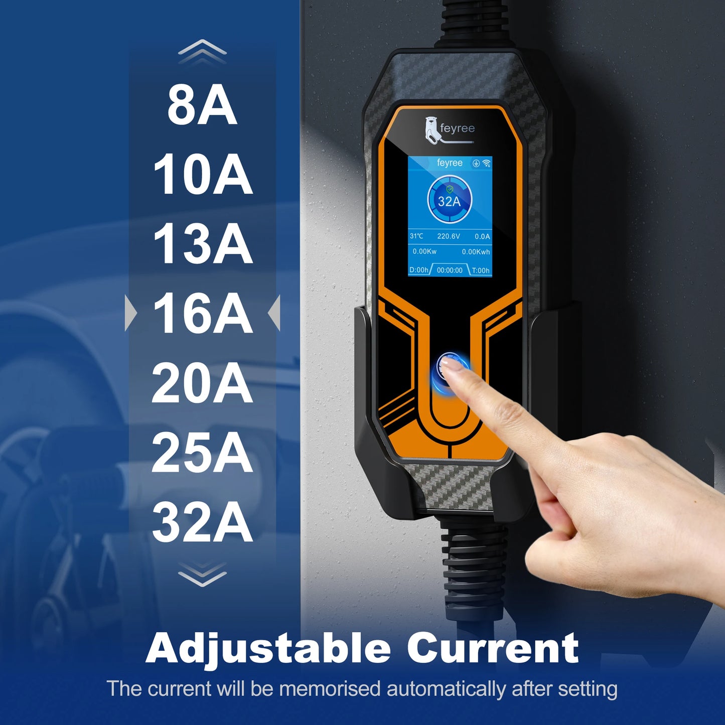 7KW Portable EV Charger for Tesla - Level 2 Adjustable Current Wallbox 5m