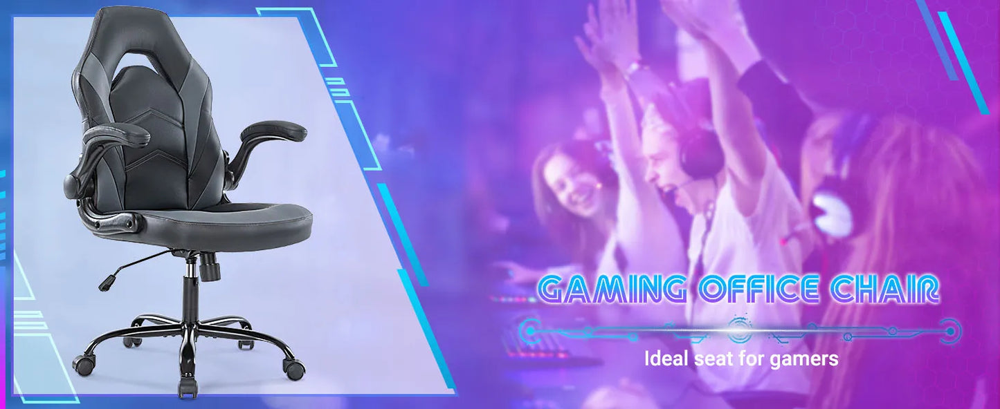 Ergonomic Racing Gaming Chair - Adjustable Height & Flip-Up Armrest Desk Chair