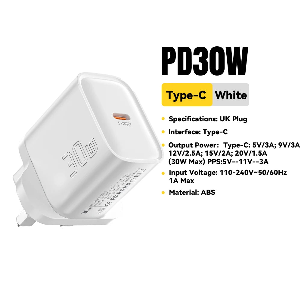 Mini 30W USB-C Fast Charger - PD & QC 3.0 Power Adapter for iPhone & Android - 23
