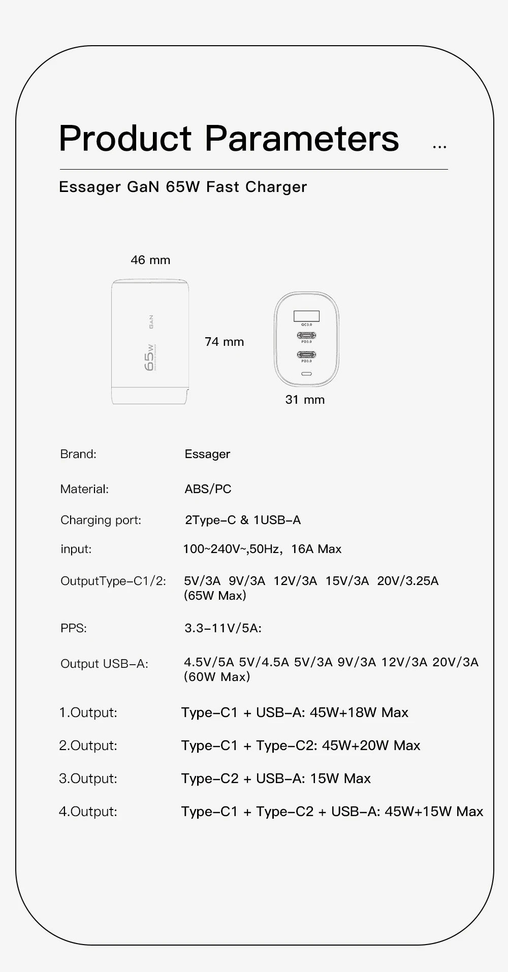 65W GaN Fast Charger - Triple Port USB-C Wall Charger for Laptop & Phone - 20