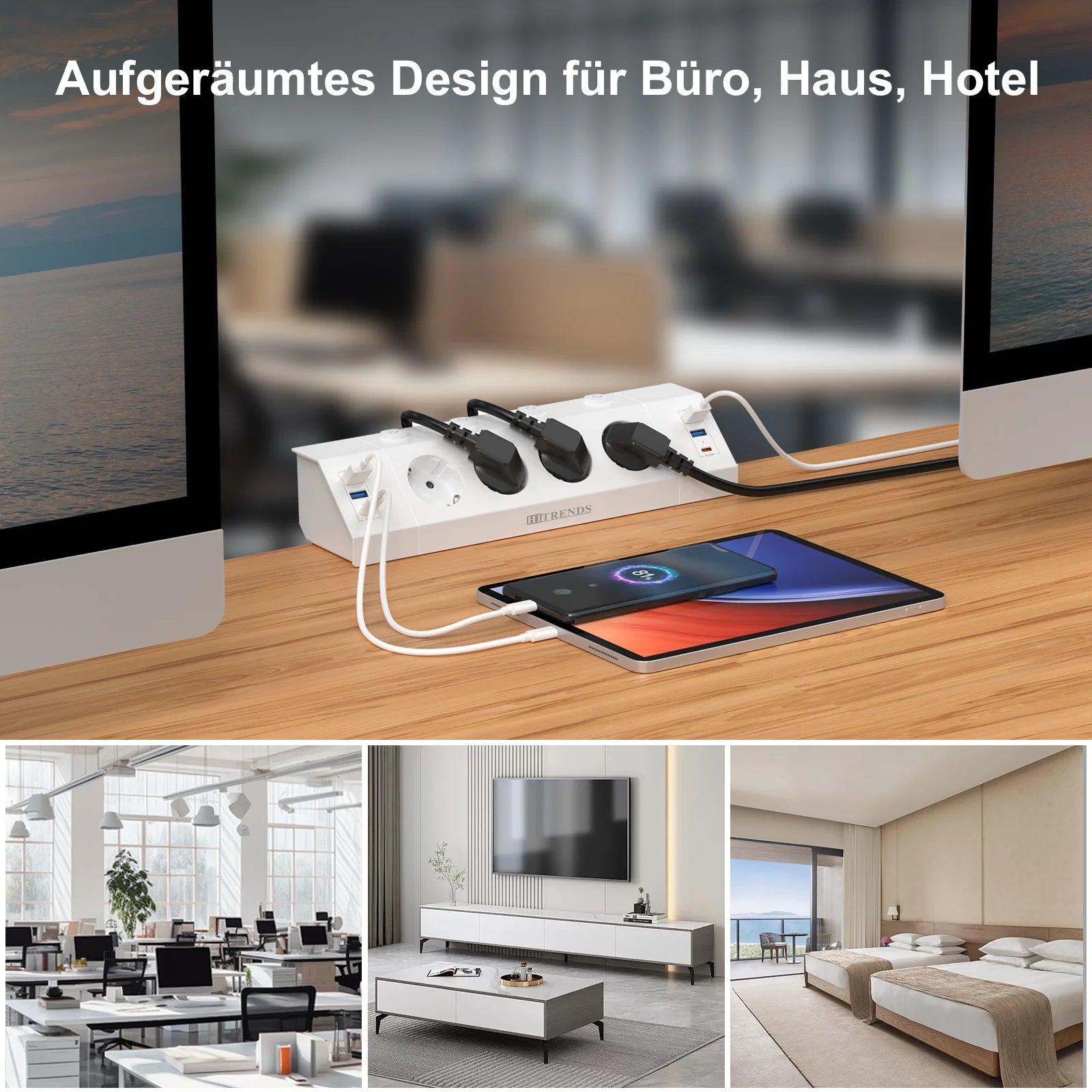 EU Desk Clamp Power Strip with 4 USB Ports, 2 USB-C & Surge Protection - 6