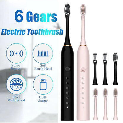 Rechargeable Electric Toothbrush for Adults IPX7 Waterproof 6 Modes
