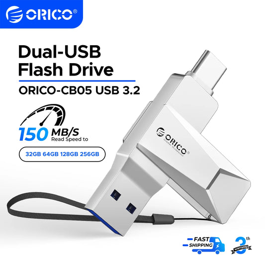 256GB Dual USB-C & USB-A 3.2 Flash Drive - High-Speed Metal Thumb Drive