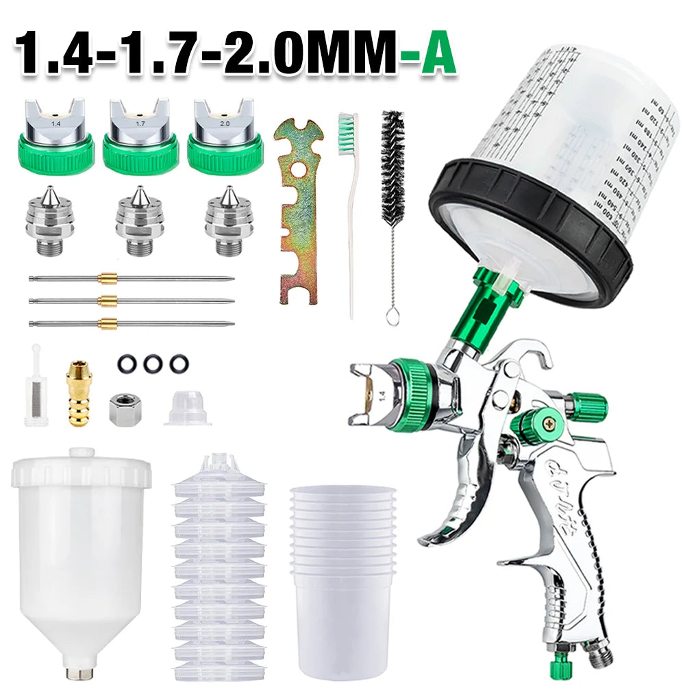 Professional HVLP Gravity Feed Spray Paint Gun Kit - 1.4/1.7/2.0mm Nozzles