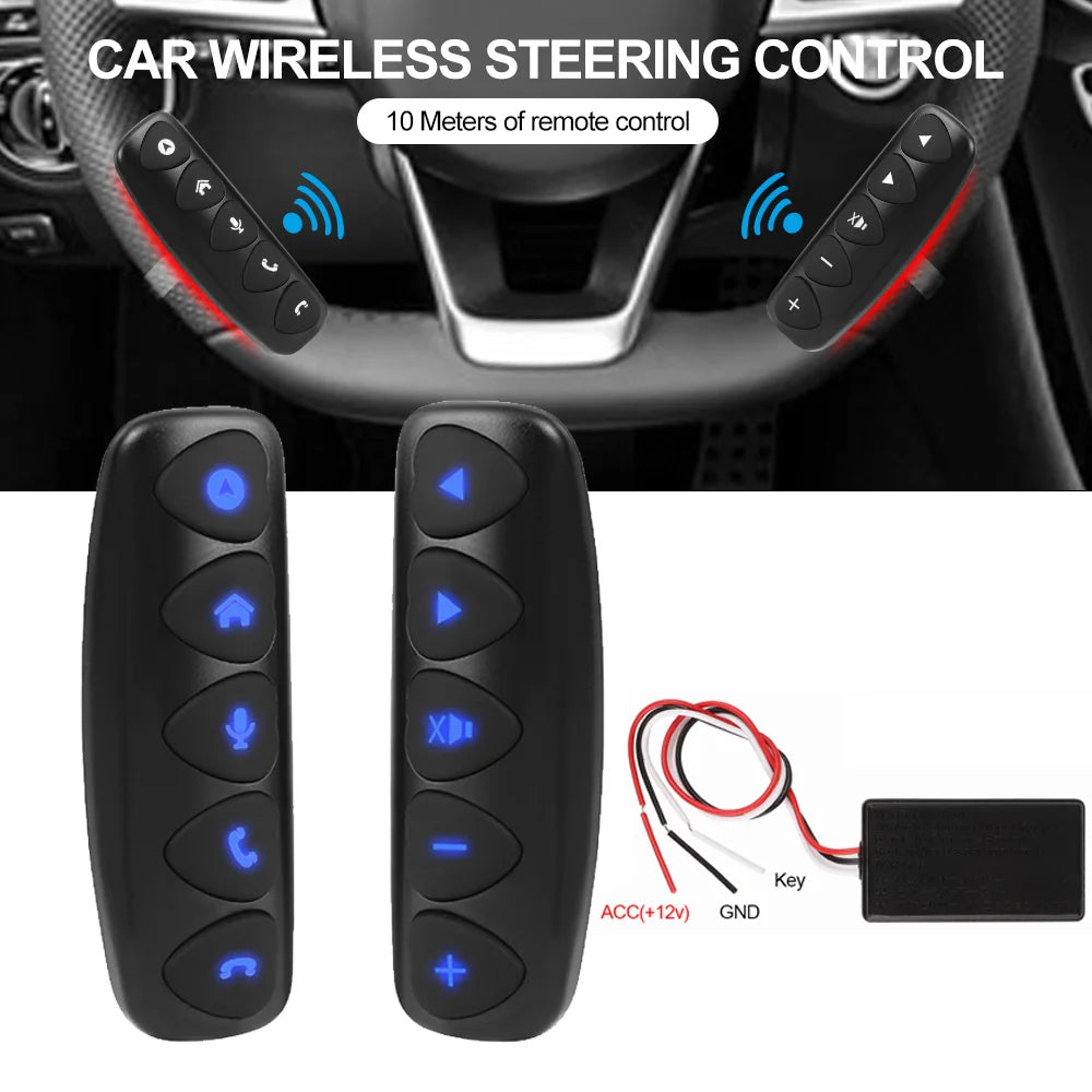 Wireless Car Steering Wheel Remote Control - 10-Key Universal Media Buttons