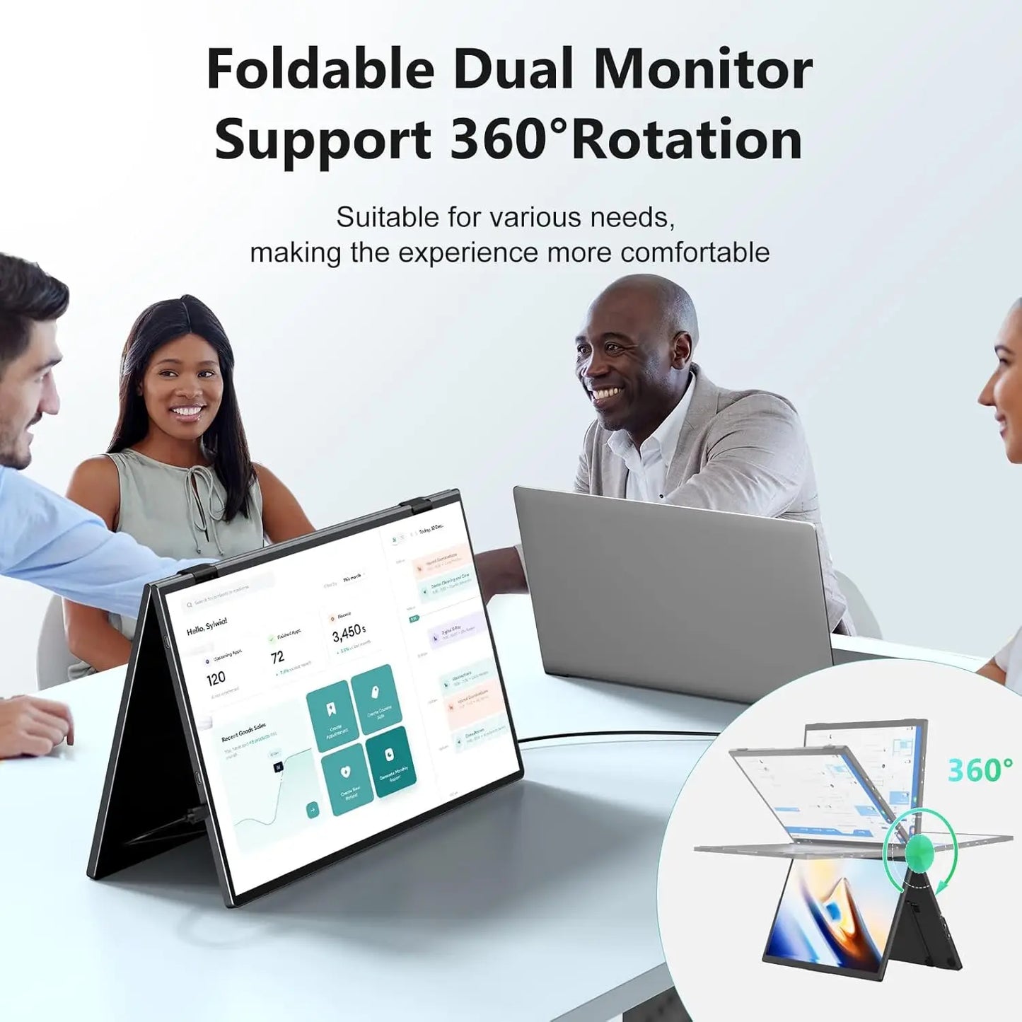 14" Dual Screen Portable Laptop Monitor - 1.2K 1920x1200 IPS Triple Display