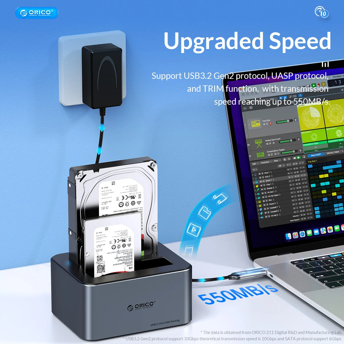 ORICO Dual-Bay Hard Drive Docking Station, 10Gbps Type-C for 2.5/3.5" HDD/SSD - 10