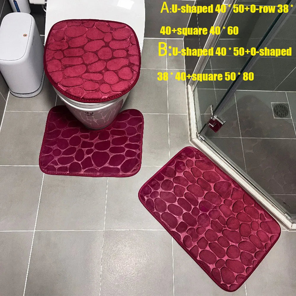 3-Piece Cobblestone Bath Mat Set - Non-Slip & Absorbent