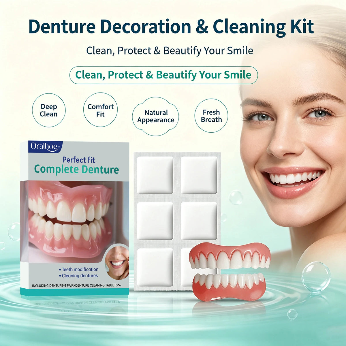 Cosmetic Temporary Denture Kit - Realistic Upper & Lower Smile Veneer