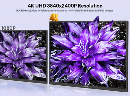 16" 4K Portable Monitor - 3840x2400 UHD IPS Display for Laptop & Gaming