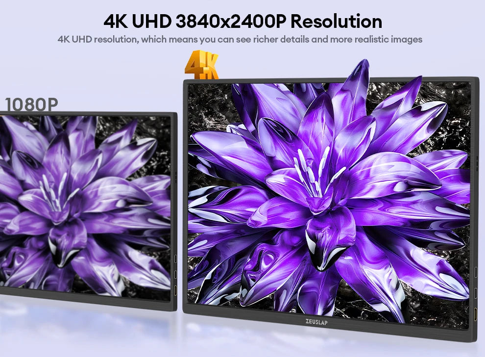 16" 4K Portable Monitor - 3840x2400 IPS HDR10 Display for Laptop & Gaming - 10