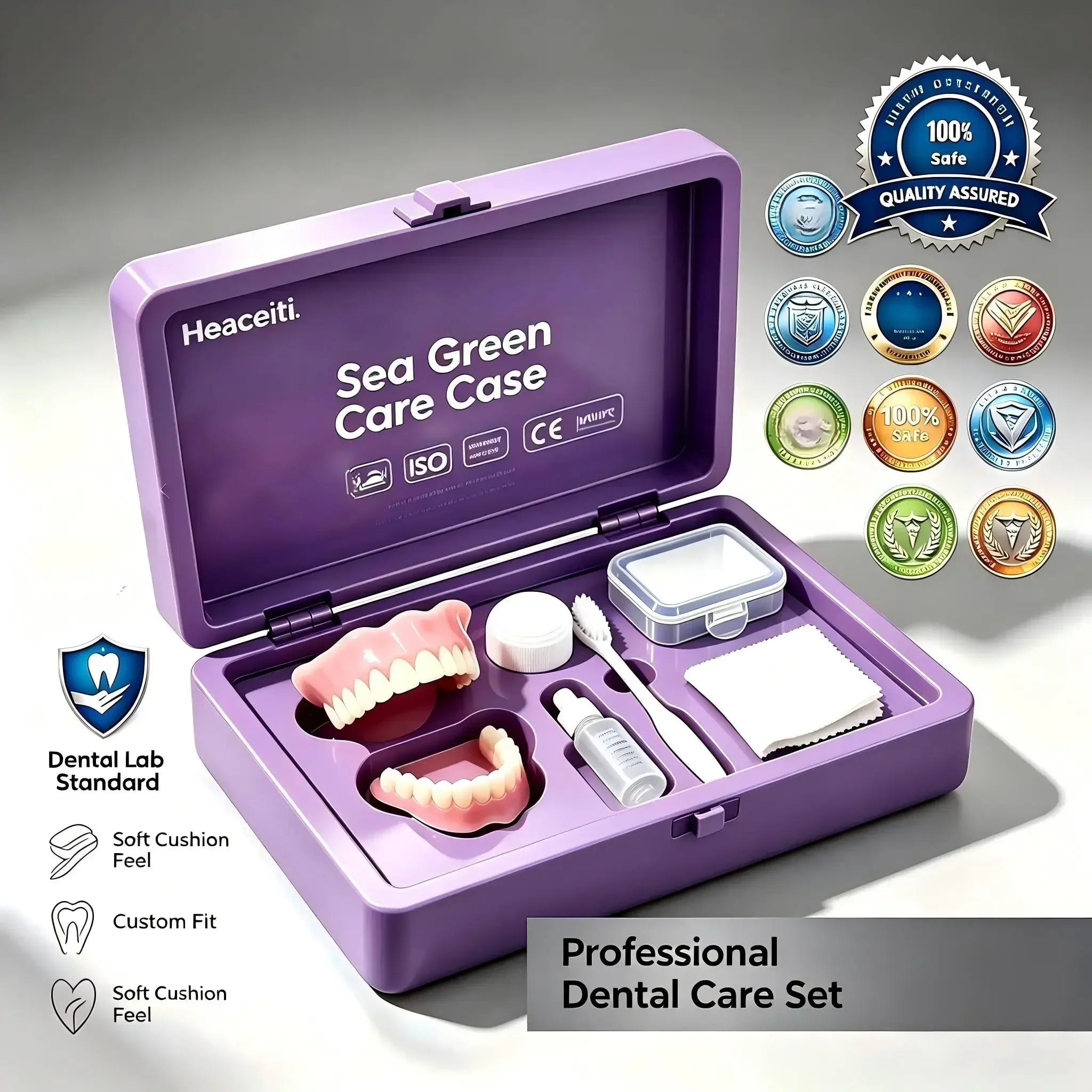Natural Cosmetic Denture Set with Cleaning & Storage Case - 7