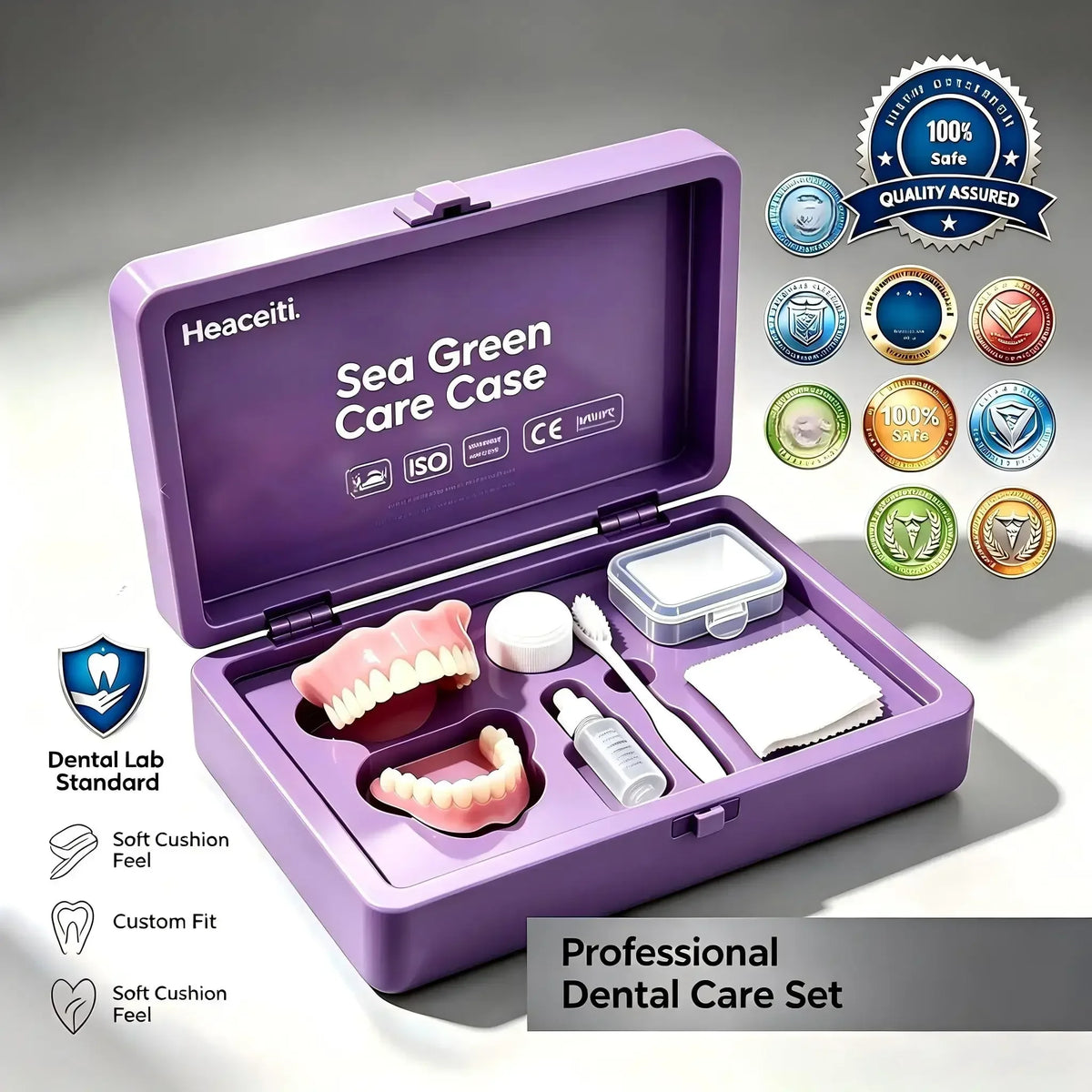 Natural Cosmetic Denture Set with Cleaning & Storage Case