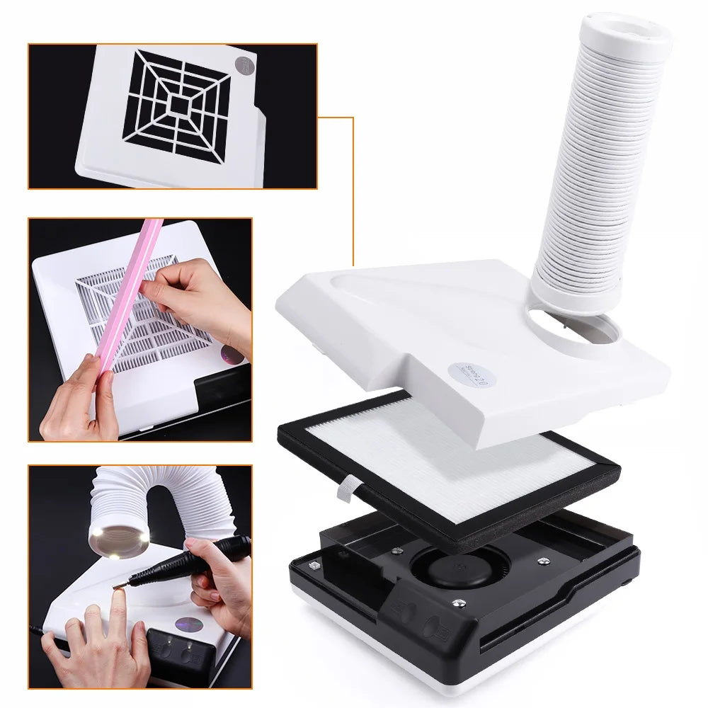 60W Nail Dust Collector Extractor Fan Vacuum with Retractable LED Tube for Manicure Salon - 3