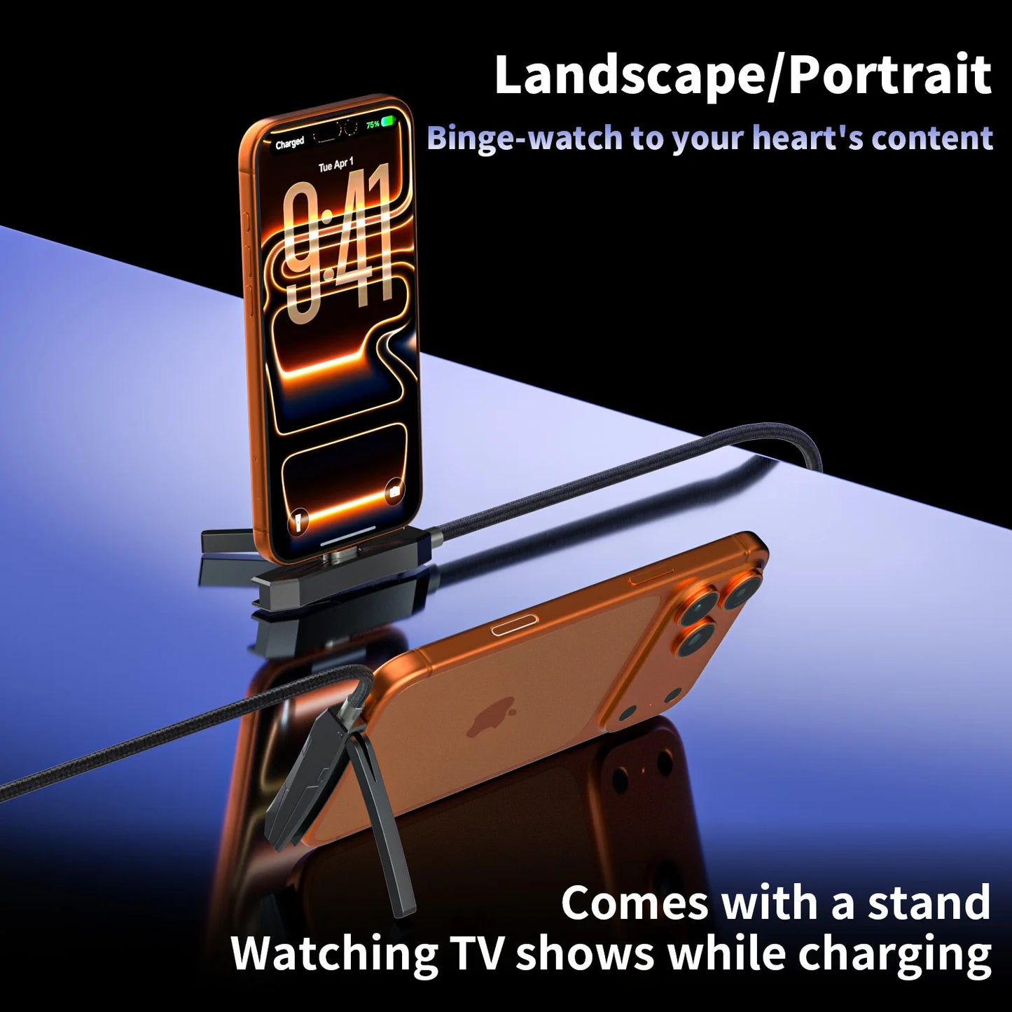 2-in-1 USB to Type-C 240W Fast Charging Cable with Foldable Phone Stand