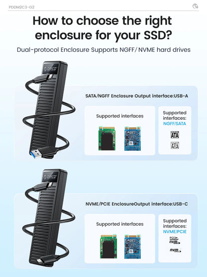 M.2 NVMe SATA SSD Enclosure 10Gbps USB 3.2 Tool-Free External Drive Case
